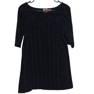 Juicy Couture Cable Knit Sweater Dress Sz Medium Black Short Sleeve Midi Length